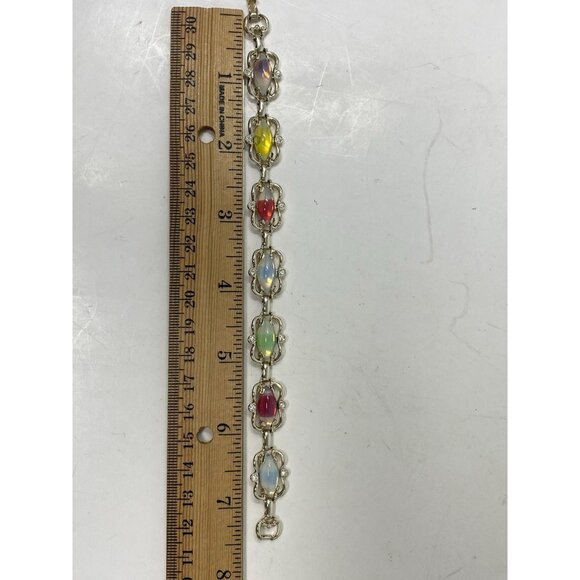 Vintage Sarah Coventry Bracelet Multicolor Oval Cabochons Silver Tone 7 Inch - Picture 6 of 7